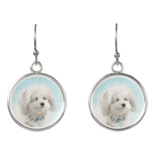 Coton de Tulear Painting - Cute Original Dog Art Earrings