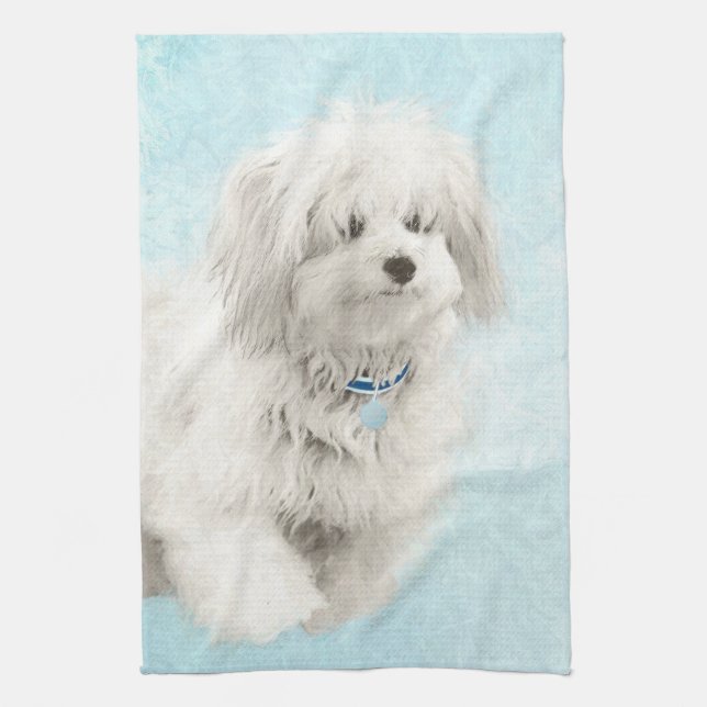Coton de Tulear Painting - Cute Original Dog Art Kitchen Towel (Vertical)