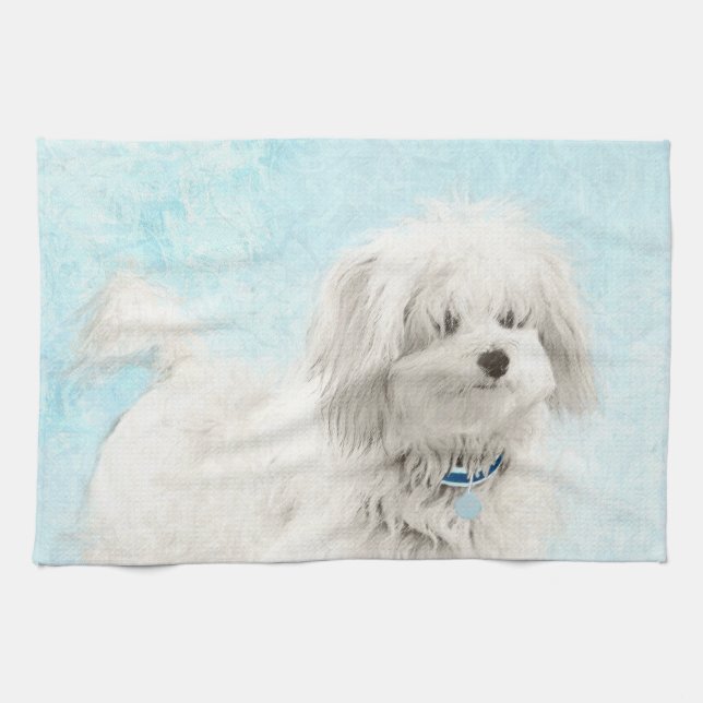 Coton de Tulear Painting - Cute Original Dog Art Kitchen Towel (Horizontal)