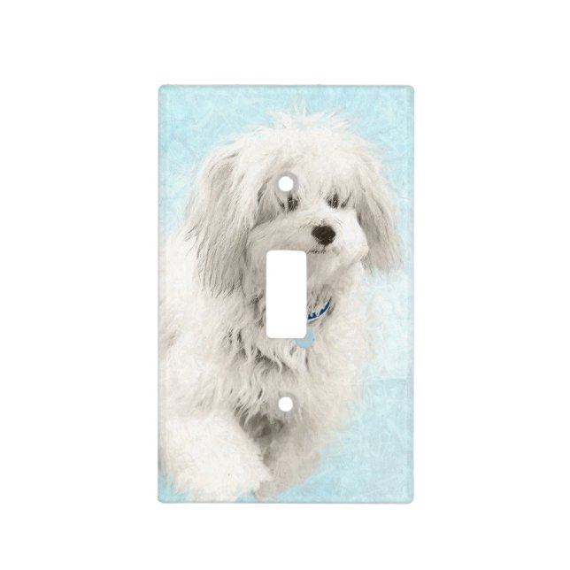 Coton de Tulear Painting - Cute Original Dog Art Light Switch Cover (Front)