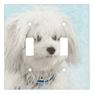Coton de Tulear Painting - Cute Original Dog Art Light Switch Cover