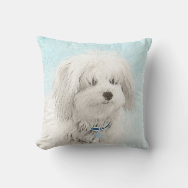 Coton de Tulear Painting - Cute Original Dog Art Outdoor Pillow (Front)