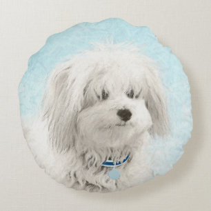Coton de Tulear Painting - Cute Original Dog Art Round Pillow