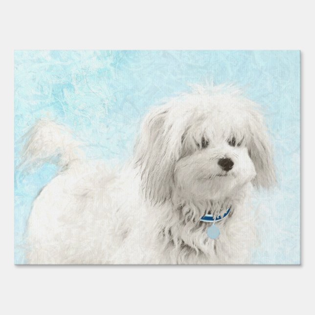 Coton de Tulear Painting - Cute Original Dog Art Sign (Front)