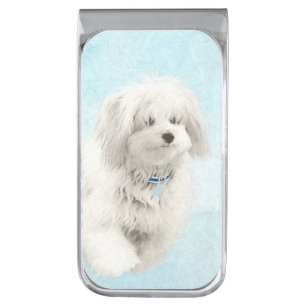 Coton de Tulear Painting - Cute Original Dog Art Silver Finish Money Clip
