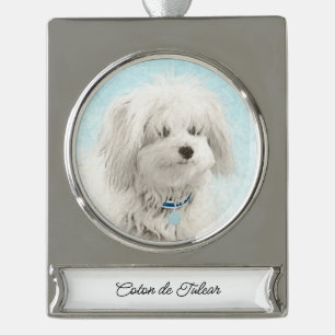 Coton de Tulear Painting - Cute Original Dog Art Silver Plated Banner Ornament