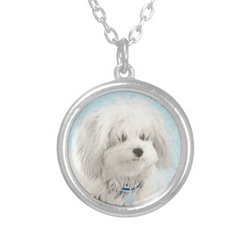 Coton de Tulear Painting _ Cute Original Dog Art Silver Plated Necklace