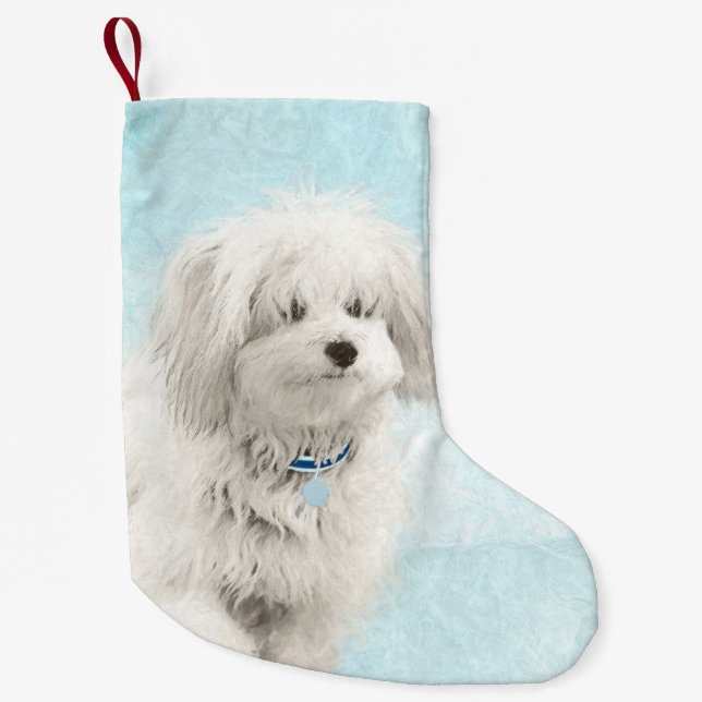 Coton de Tulear Painting - Cute Original Dog Art Small Christmas Stocking (Front)