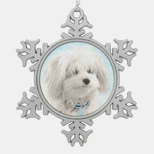 Coton de Tulear Painting - Cute Original Dog Art Snowflake Pewter Christmas Ornament