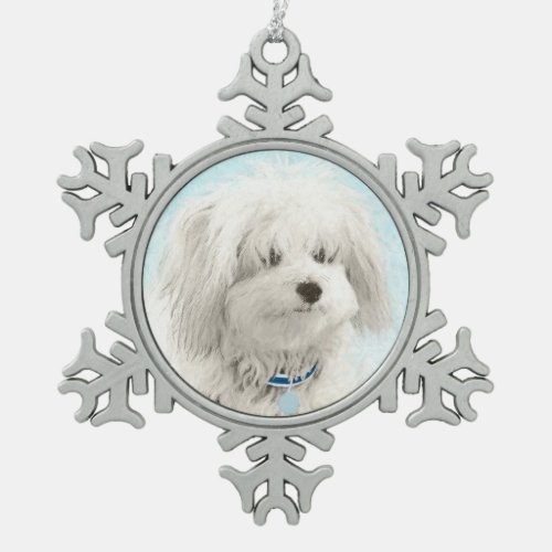 Coton de Tulear Painting _ Cute Original Dog Art Snowflake Pewter Christmas Ornament