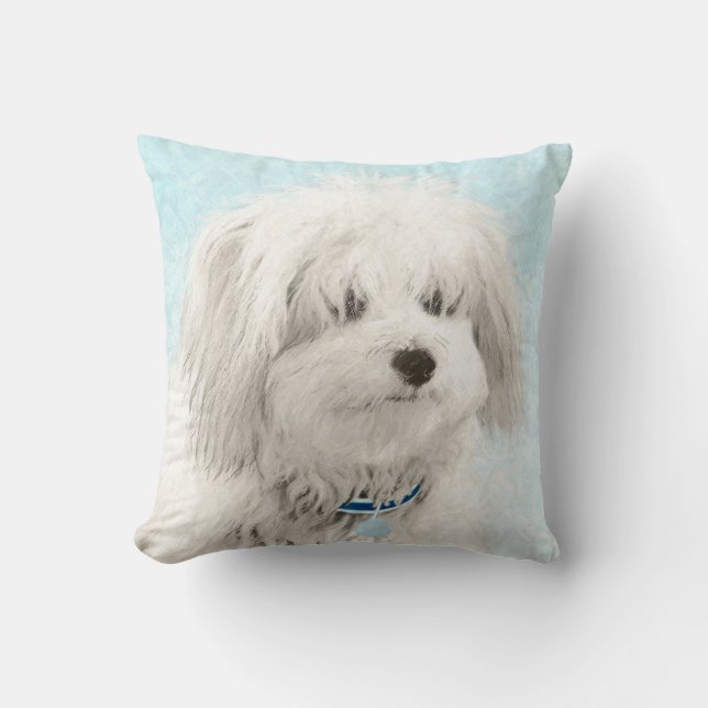 Coton de Tulear Painting - Cute Original Dog Art Throw Pillow (Front)