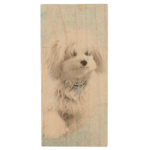 Coton de Tulear Painting - Cute Original Dog Art Wood Flash Drive