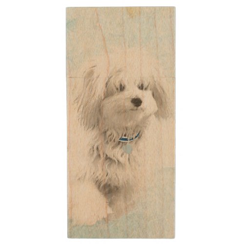 Coton de Tulear Painting _ Cute Original Dog Art Wood Flash Drive