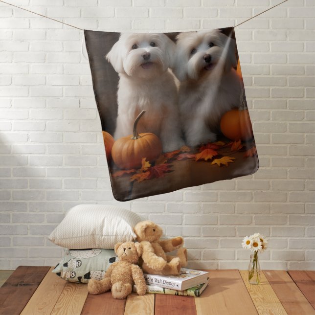 Coton De Tulear Puppy Autumn Delight Pumpkin  Baby Blanket (In Situ)