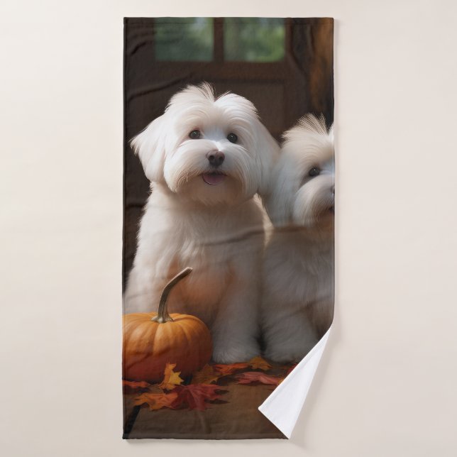 Coton De Tulear Puppy Autumn Delight Pumpkin  Bath Towel Set (Bath Towel)