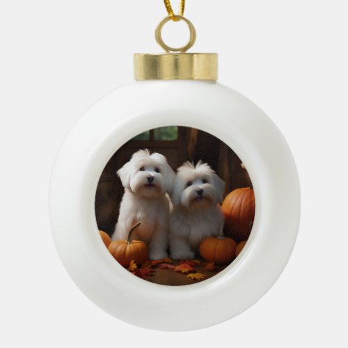 Coton De Tulear Puppy Autumn Delight Pumpkin  Ceramic Ball Christmas Ornament