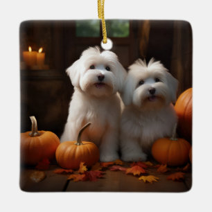 Coton De Tulear Puppy Autumn Delight Pumpkin Ceramic Ornament
