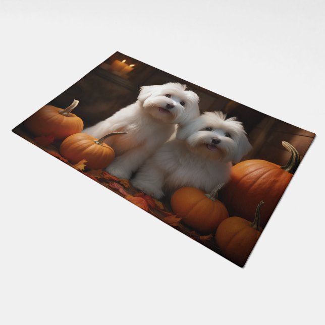 Coton De Tulear Puppy Autumn Delight Pumpkin  Doormat (Angled)