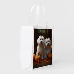 Coton De Tulear Puppy Autumn Delight Pumpkin Grocery Bag