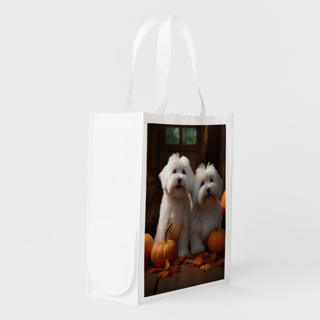 Coton De Tulear Puppy Autumn Delight Pumpkin  Grocery Bag (Front Side)