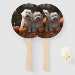 Coton De Tulear Puppy Autumn Delight Pumpkin Hand Fan