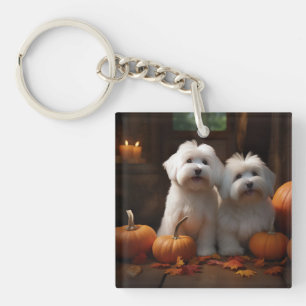 Coton De Tulear Puppy Autumn Delight Pumpkin Keychain
