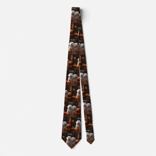 Coton De Tulear Puppy Autumn Delight Pumpkin  Neck Tie