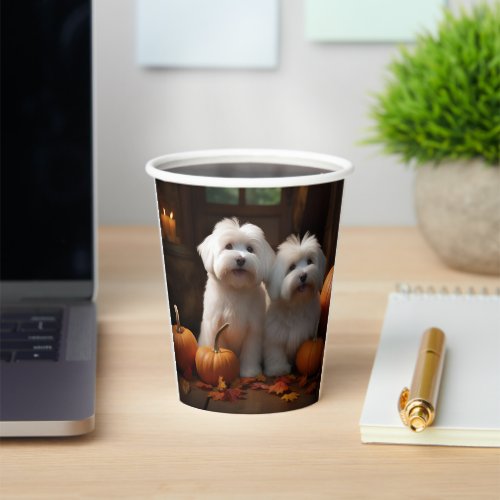 Coton De Tulear Puppy Autumn Delight Pumpkin  Paper Cups