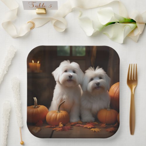 Coton De Tulear Puppy Autumn Delight Pumpkin  Paper Plates