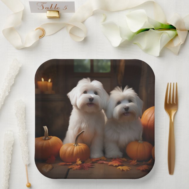 Coton De Tulear Puppy Autumn Delight Pumpkin  Paper Plates (Wedding)