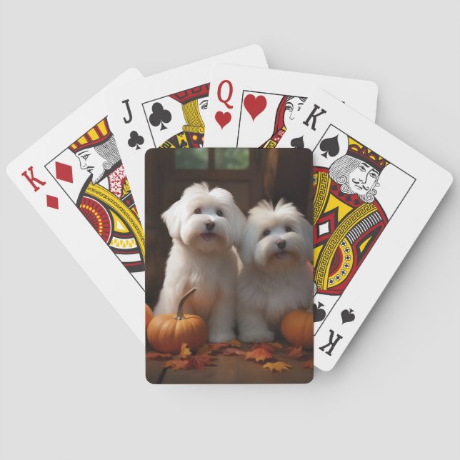 Coton De Tulear Puppy Autumn Delight Pumpkin  Poker Cards (Back)