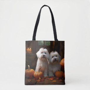 Coton De Tulear Puppy Autumn Delight Pumpkin Tote Bag