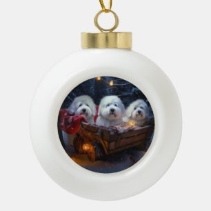 Coton De Tulear Snowy Sleigh Christmas Decor Ceramic Ball Christmas Ornament