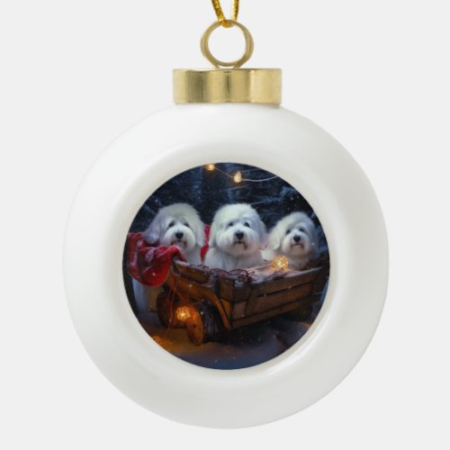 Coton De Tulear Snowy Sleigh Christmas Decor  Ceramic Ball Christmas Ornament