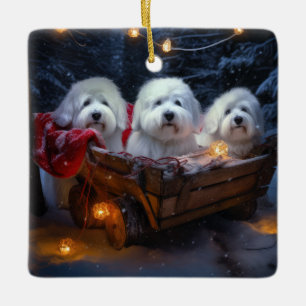 Coton De Tulear Snowy Sleigh Christmas Decor Ceramic Ornament