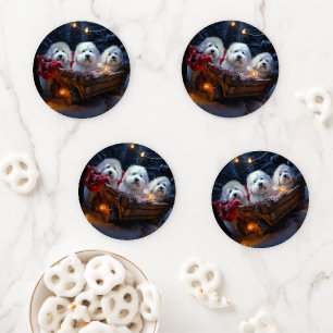 Coton De Tulear Snowy Sleigh Christmas Decor Coaster Set