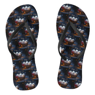 Coton De Tulear Snowy Sleigh Christmas Decor Flip Flops