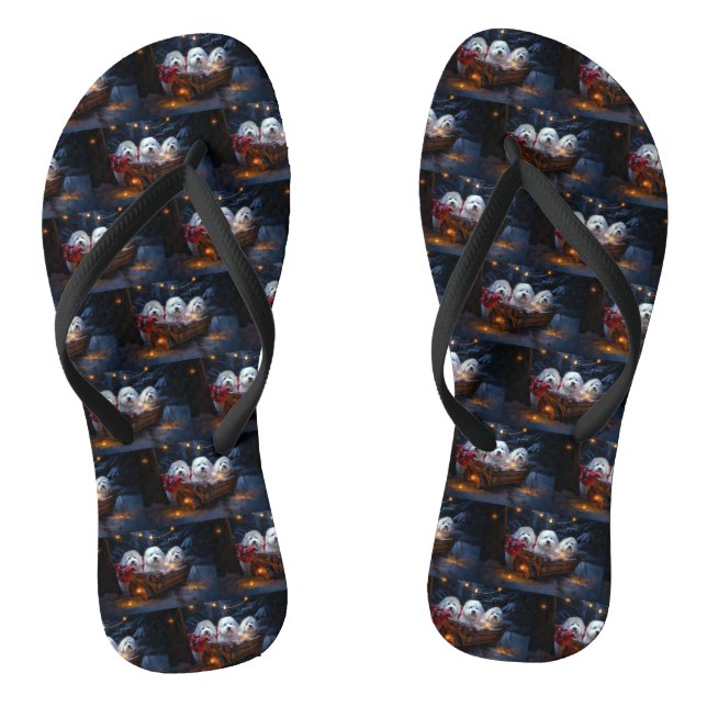 Coton De Tulear Snowy Sleigh Christmas Decor  Flip Flops (Footbed)