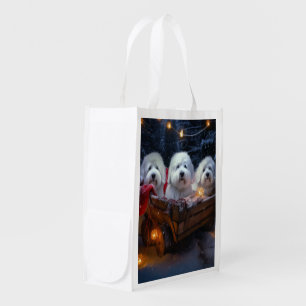 Coton De Tulear Snowy Sleigh Christmas Decor Grocery Bag