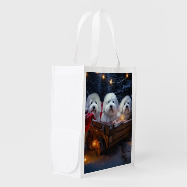 Coton De Tulear Snowy Sleigh Christmas Decor  Grocery Bag (Front Side)