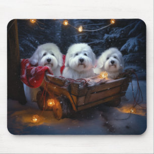 Coton De Tulear Snowy Sleigh Christmas Decor Mouse Pad