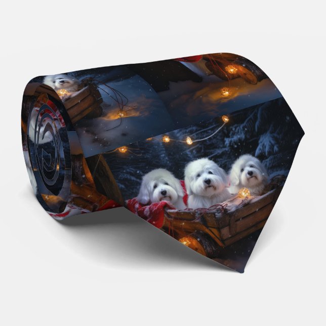 Coton De Tulear Snowy Sleigh Christmas Decor  Neck Tie (Rolled)