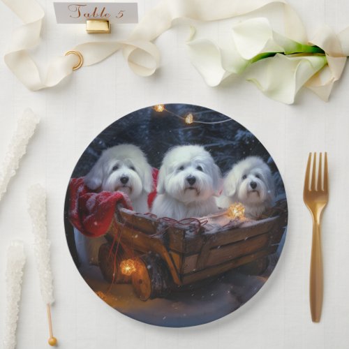 Coton De Tulear Snowy Sleigh Christmas Decor  Paper Plates