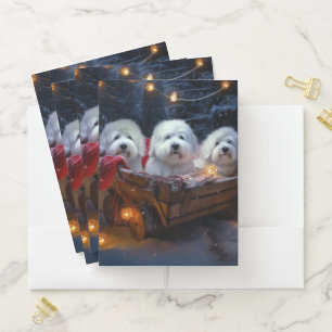 Coton De Tulear Snowy Sleigh Christmas Decor Pocket Folder