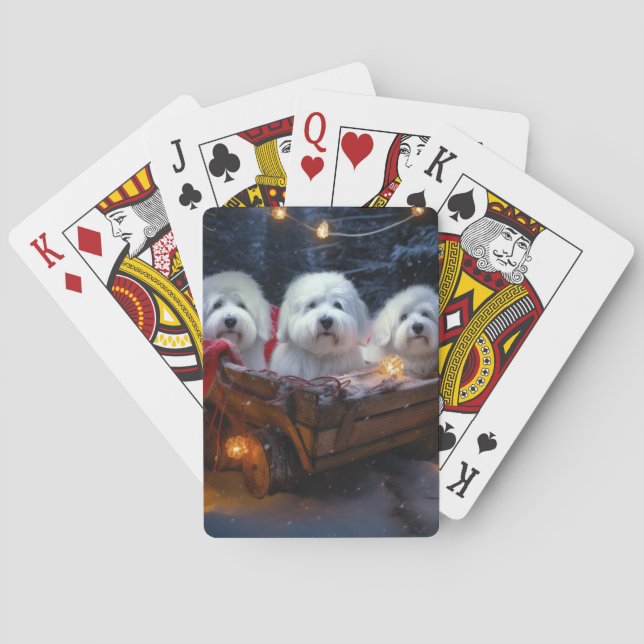 Coton De Tulear Snowy Sleigh Christmas Decor  Poker Cards (Back)