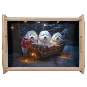 Coton De Tulear Snowy Sleigh Christmas Decor Serving Tray