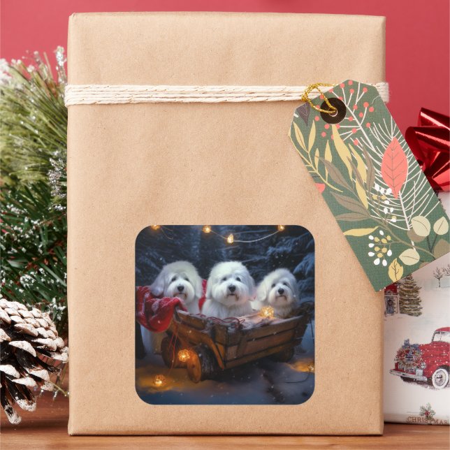 Coton De Tulear Snowy Sleigh Christmas Decor  Square Sticker (Holiday)