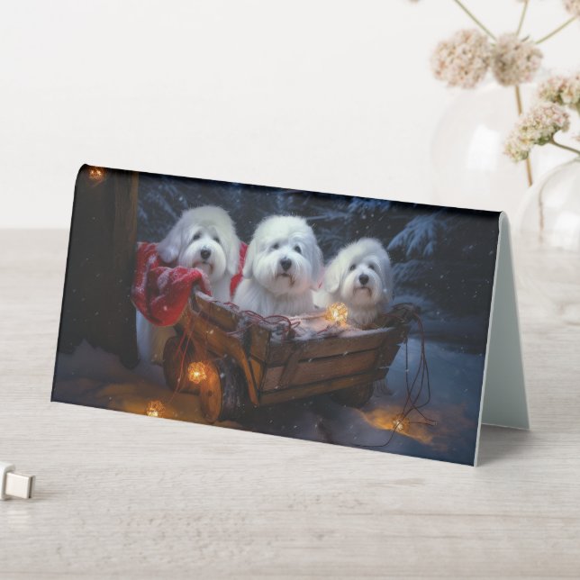 Coton De Tulear Snowy Sleigh Christmas Decor  Table Tent (In SItu (Table))