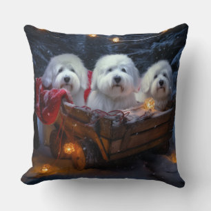 Coton De Tulear Snowy Sleigh Christmas Decor Throw Pillow