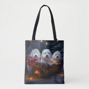 Coton De Tulear Snowy Sleigh Christmas Decor Tote Bag